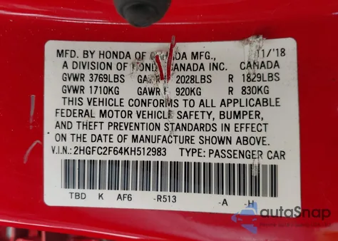 2019 Honda Civic Lx z USA, uszkodzony, nr VIN 2HGFC2F64KH512983